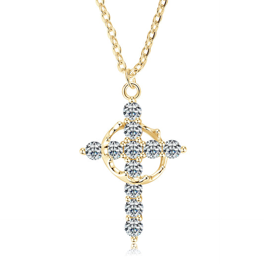 Crown moissanite cross pendant necklace, S925 sterling silver, GRA certified – Cross of Grace