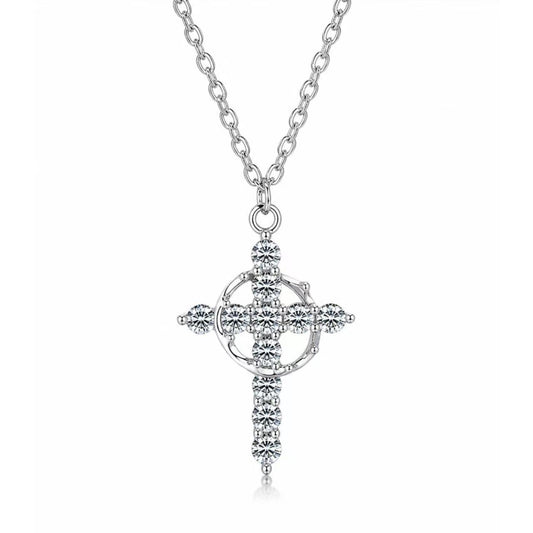 Crown Moissanite Cross Necklace