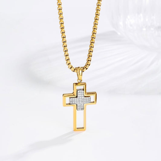 Cutout Cross Necklace - 18K Gold lifestyle angle view