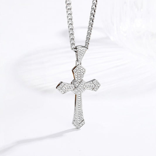 Luxury Pave Cross Necklace - 18K Gold lifestyle angle view