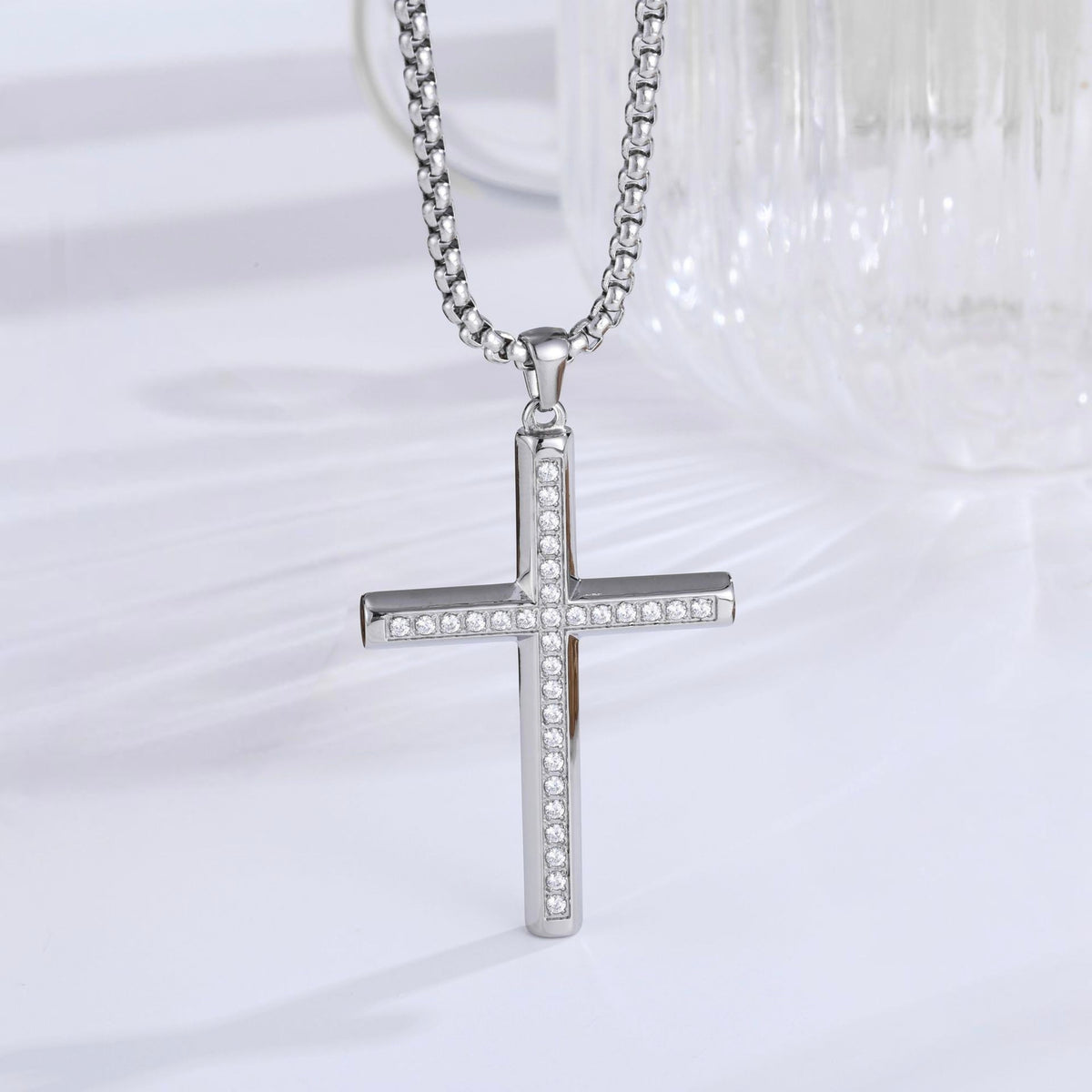 Zircon Pave Cross Necklace - Gold angle view