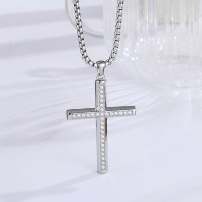 Zircon Pave Cross Necklace - Gold angle view