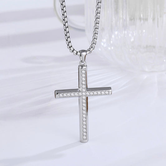 Zircon Pave Cross Necklace - Gold angle view