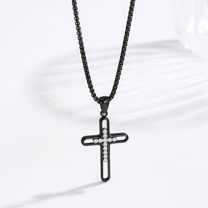 Hollow Zircon Cross Necklace — Black PVD lifestyle shot