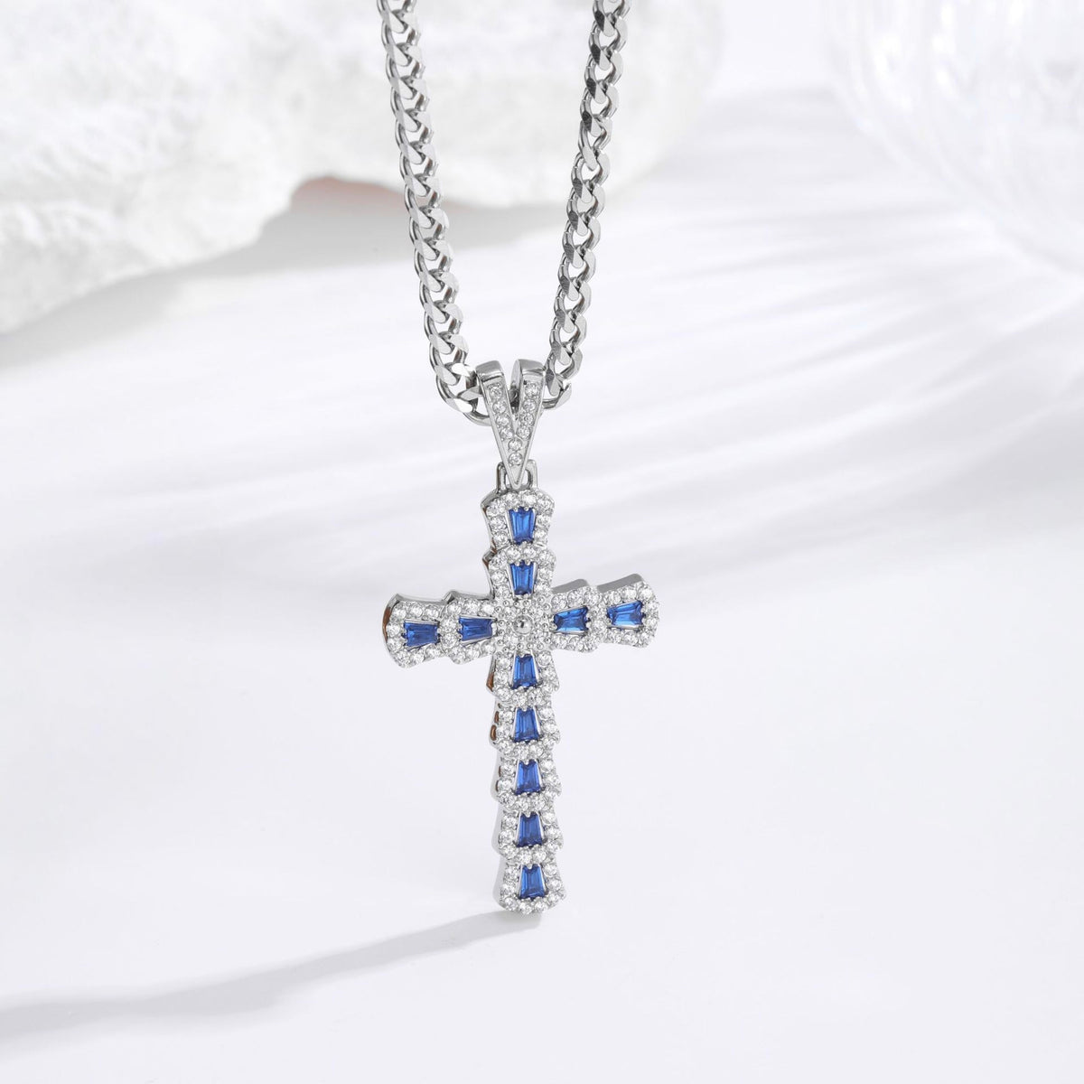 Zircon Cross Necklace - Gold Green