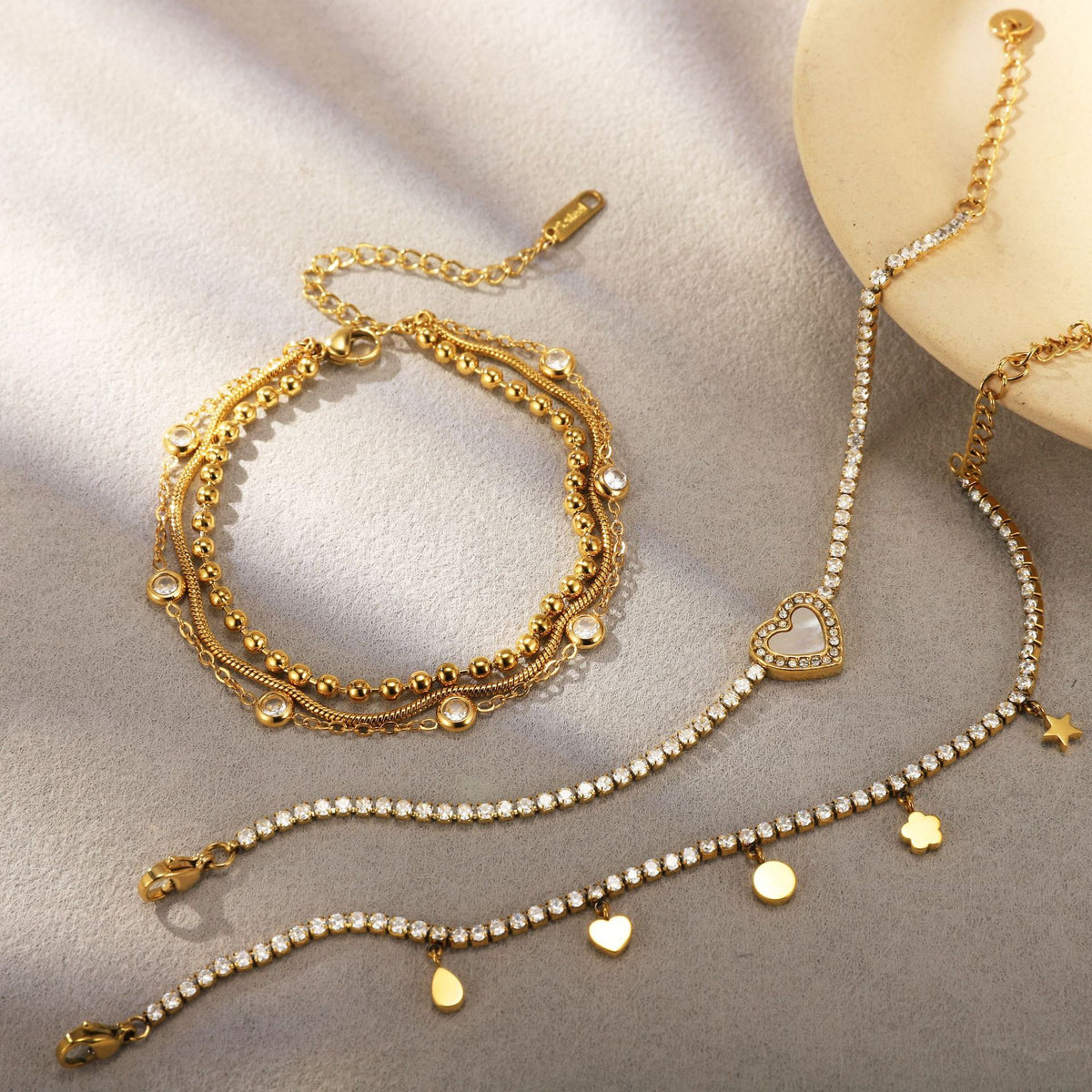 Layered Zircon Bracelet Gold Stainless Steel Women Faith Jewelry