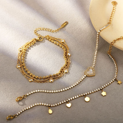 Layered Zircon Bracelet Gold Stainless Steel Women Faith Jewelry