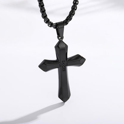 Black Faceted Cross Necklace on white background — Cross of Grace