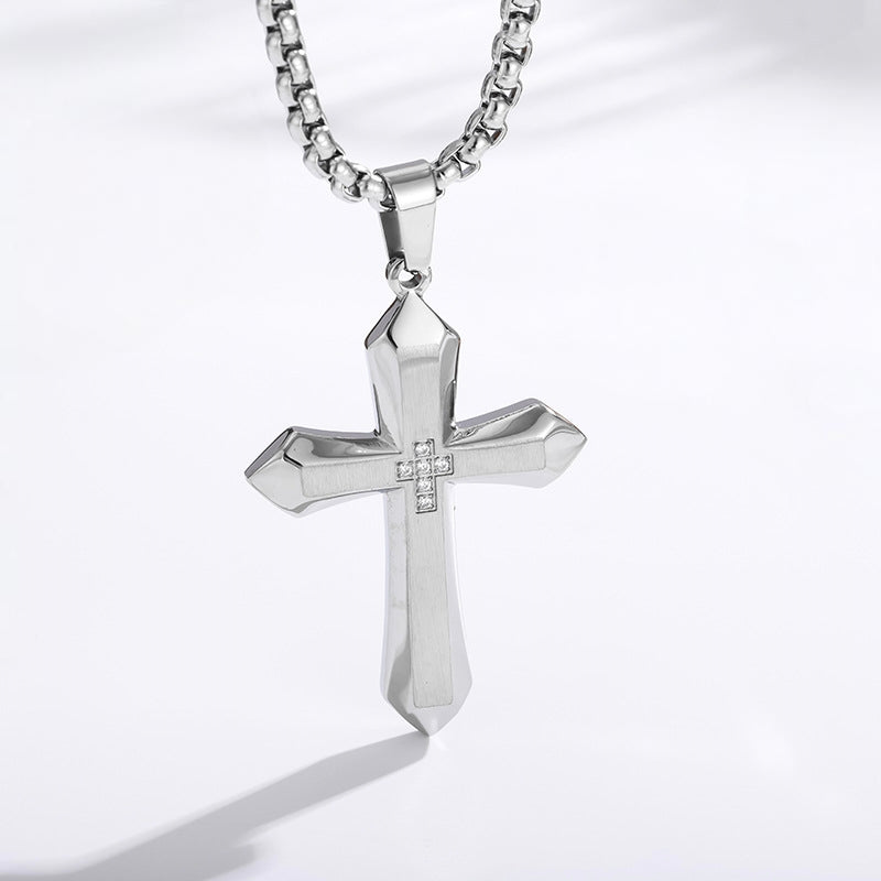 Silver Faceted Cross Necklace on white background — Cross of Grace