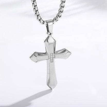 Silver Faceted Cross Necklace on white background — Cross of Grace
