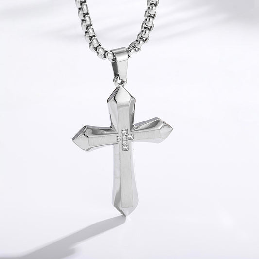 Silver Faceted Cross Necklace on white background — Cross of Grace