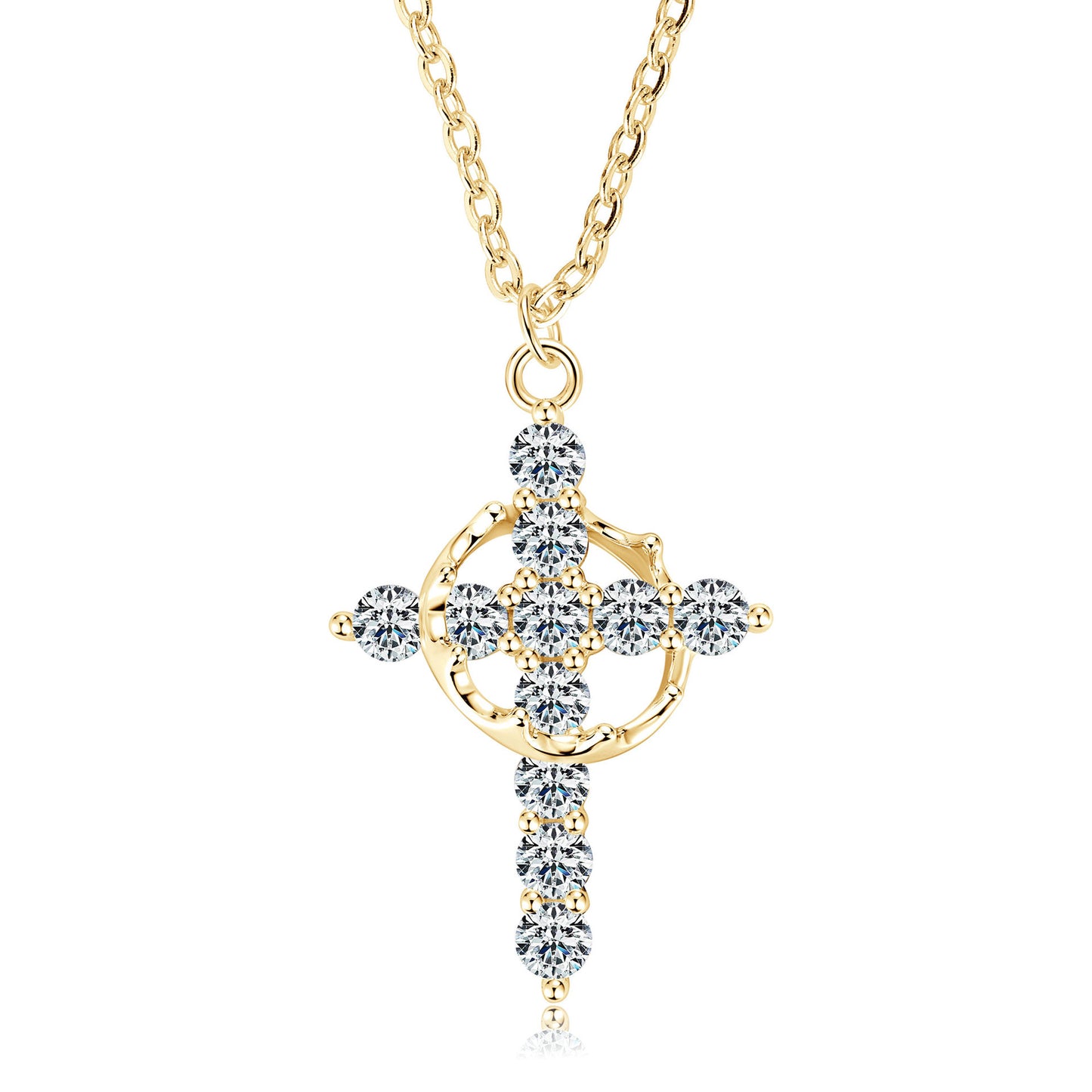 Crown Moissanite Cross Necklace