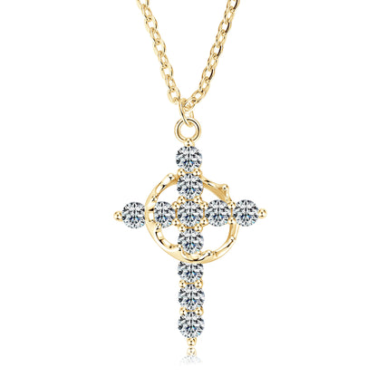 Crown Moissanite Cross Necklace