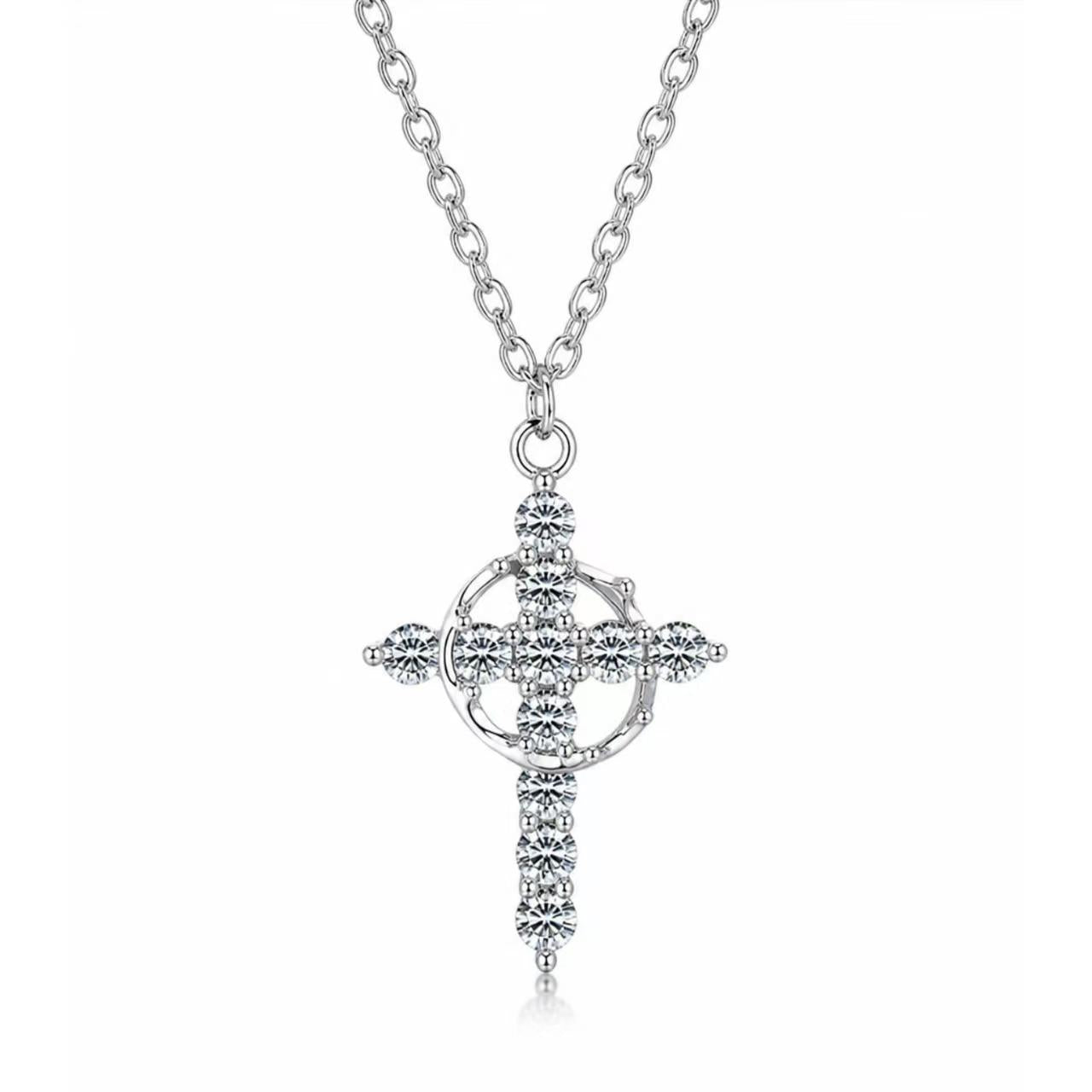 Crown Moissanite Cross Necklace