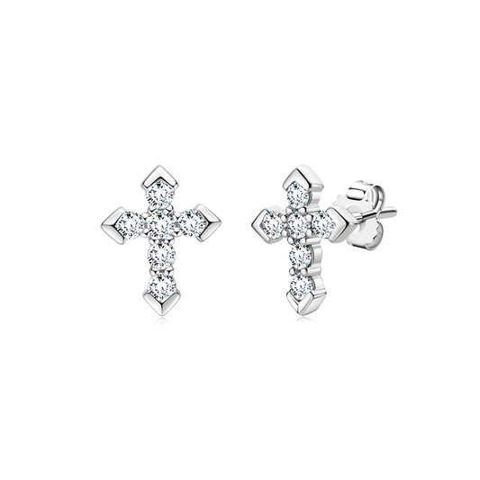 Moissanite Cross Stud Earrings
