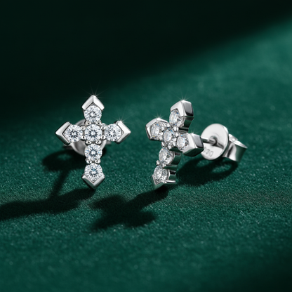 Moissanite Cross Stud Earrings