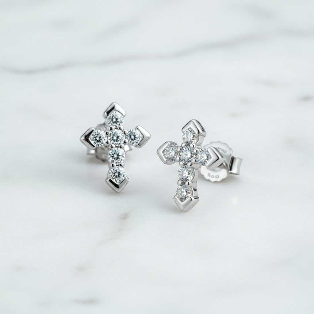 Moissanite Cross Stud Earrings