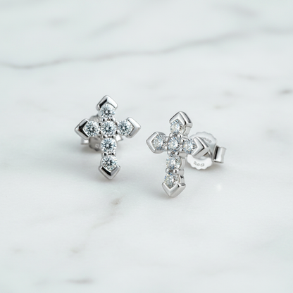 Moissanite Cross Stud Earrings