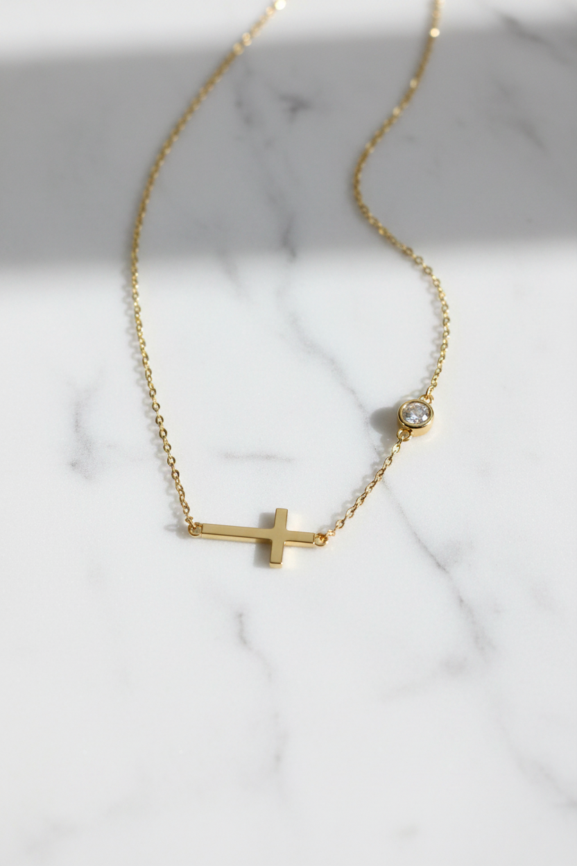Minimal Moissanite Cross Necklace