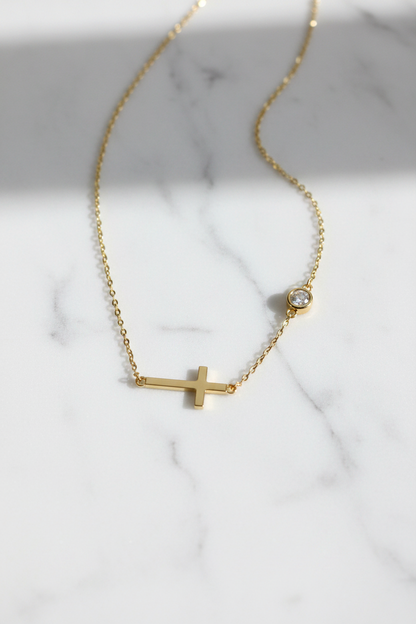 Minimal Moissanite Cross Necklace