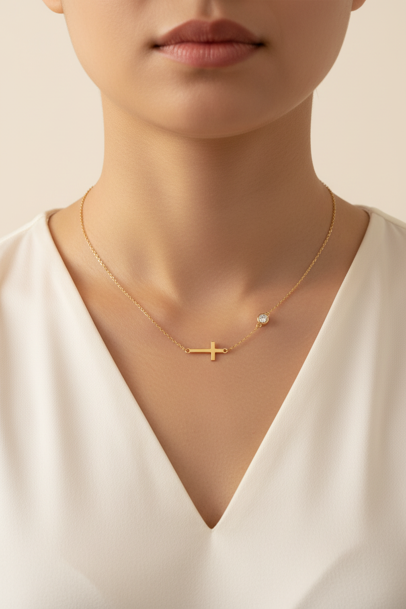 Minimal Moissanite Cross Necklace