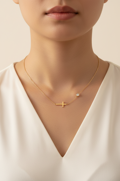 Minimal Moissanite Cross Necklace