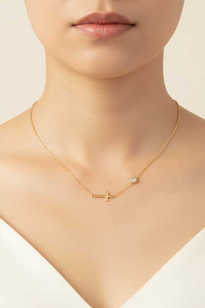 Minimal Moissanite Cross Necklace