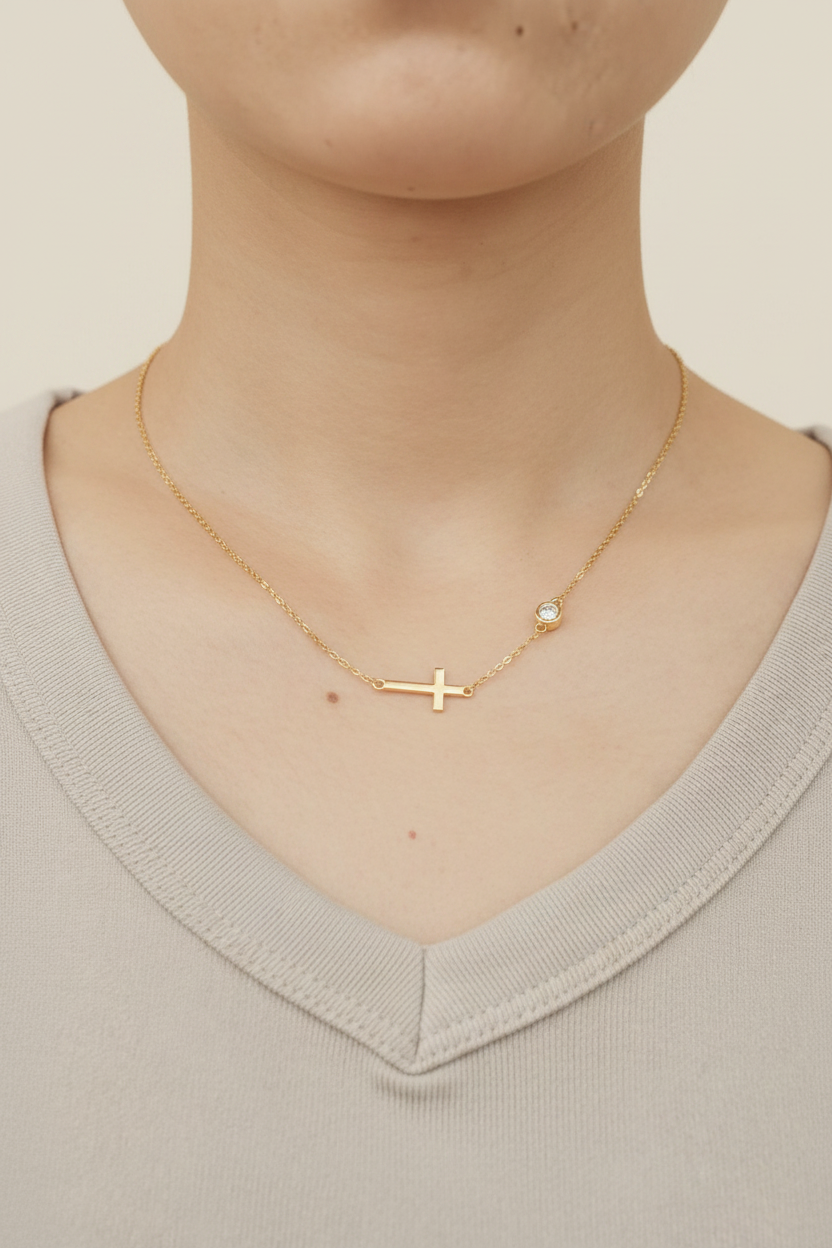 Minimal Moissanite Cross Necklace