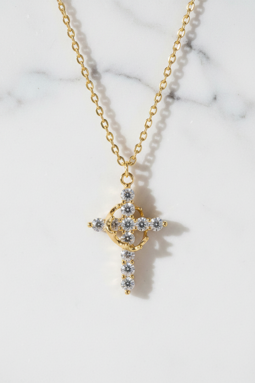 Crown Moissanite Cross Necklace