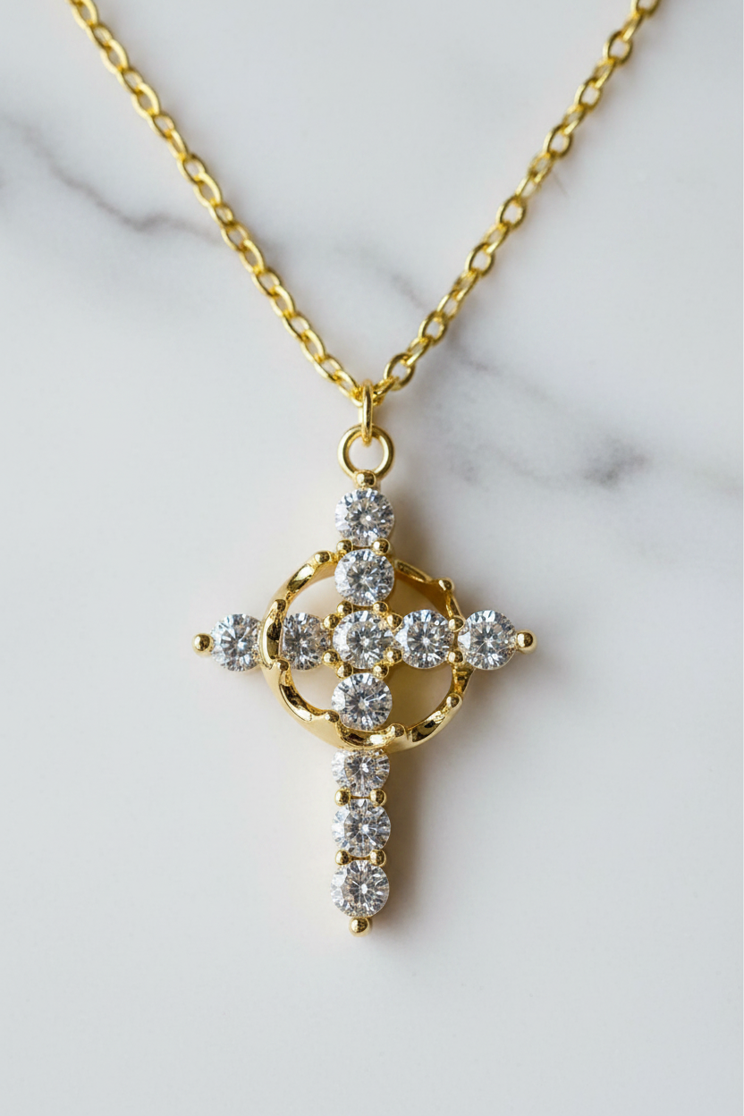 Crown Moissanite Cross Necklace