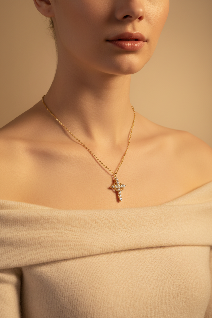 Crown Moissanite Cross Necklace