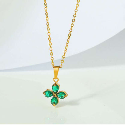 Zircon Clover Flower Necklace green zircon pendant on gold chain — Cross of Grace