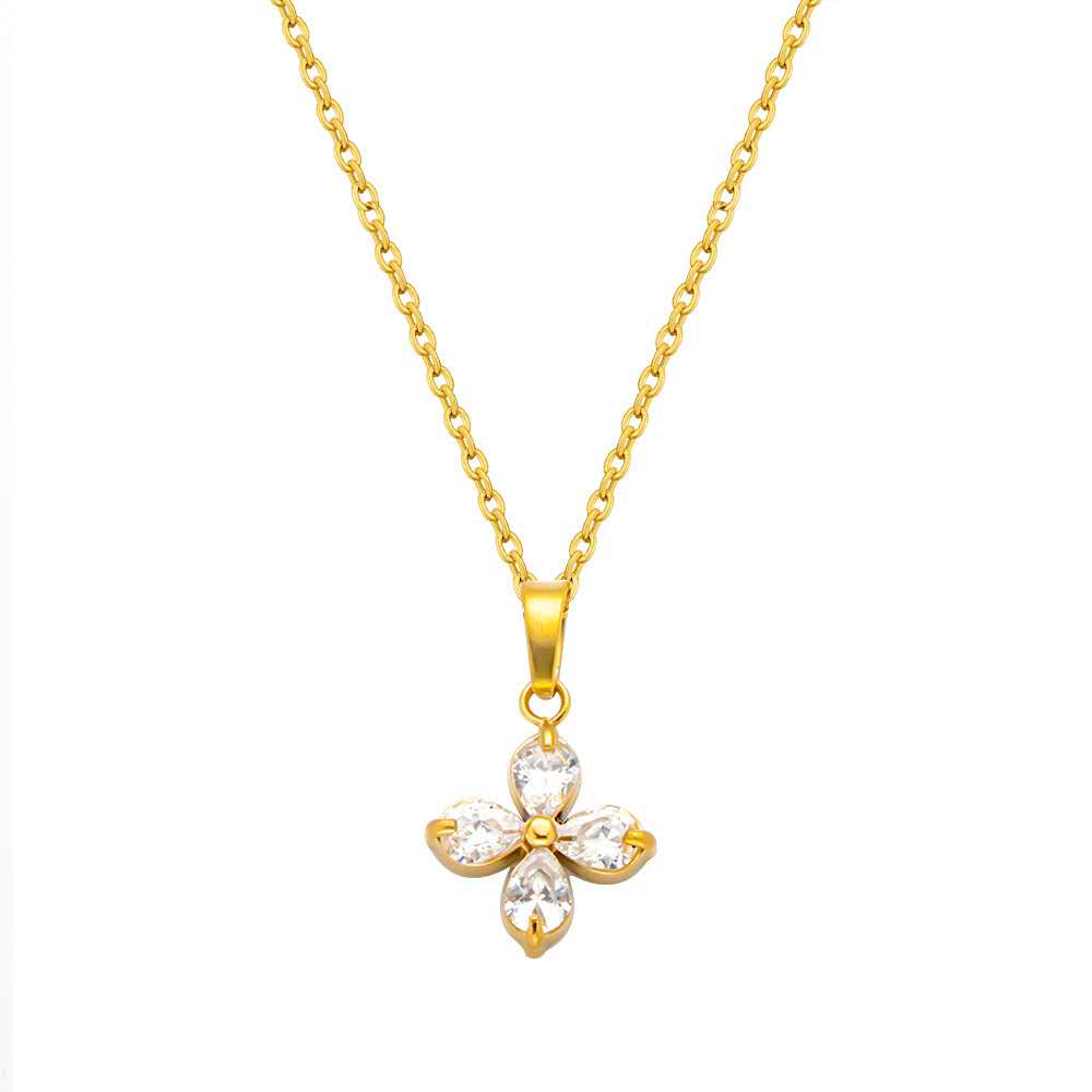Zircon Clover Flower Necklace yellow zircon pendant on gold chain — Cross of Grace