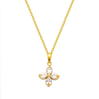 Zircon Clover Flower Necklace yellow zircon pendant on gold chain — Cross of Grace