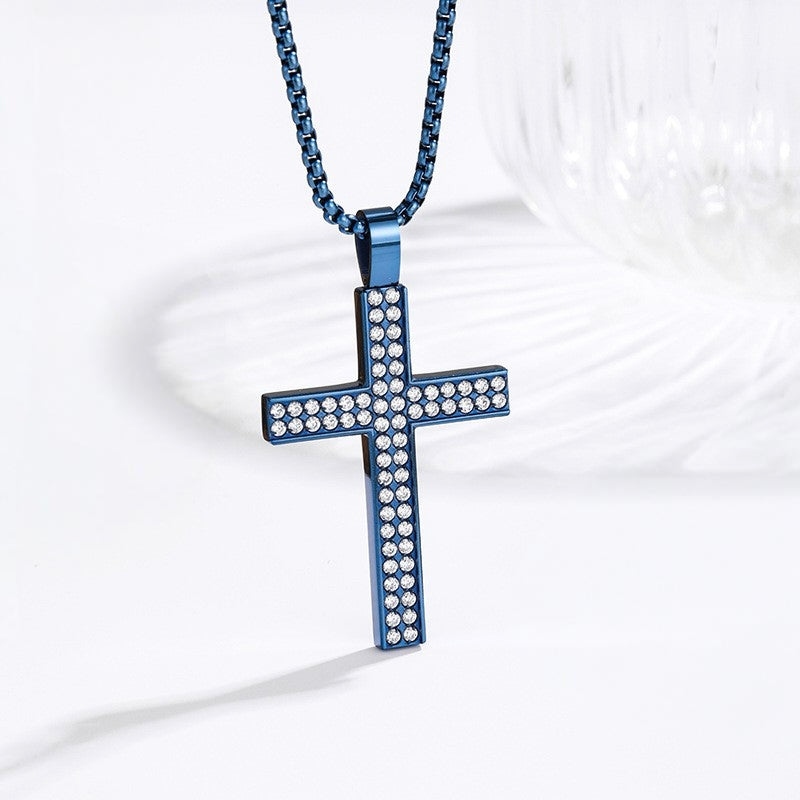 Iced Out Zircon Cross Necklace — 18K Gold PVD close-up