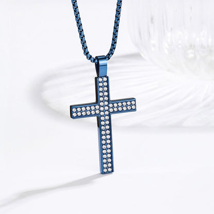 Iced Out Zircon Cross Necklace — 18K Gold PVD close-up