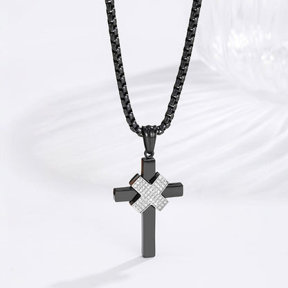 X Pave Cross Necklace - Black on white background angle view