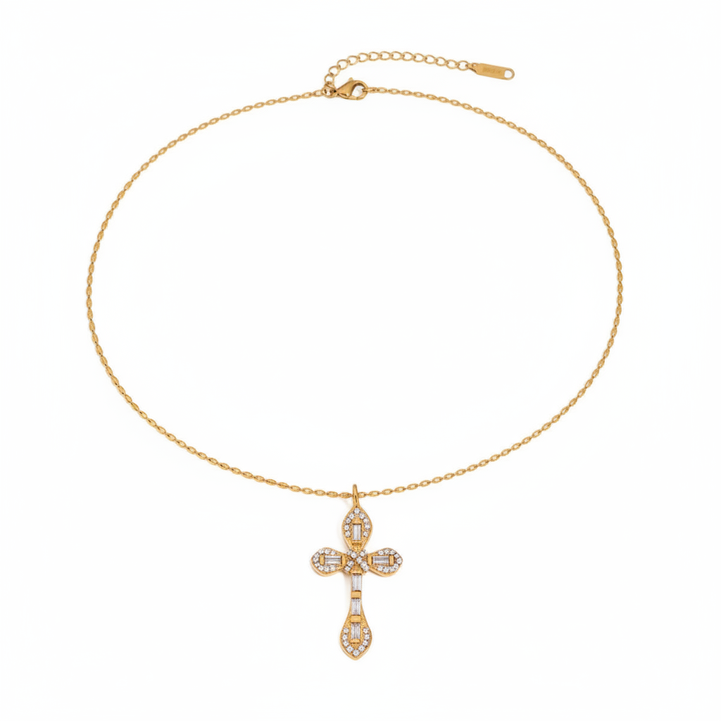 Slim White Zircon Cross Necklace
