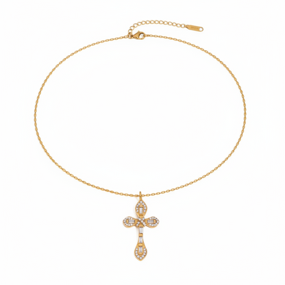 Slim White Zircon Cross Necklace