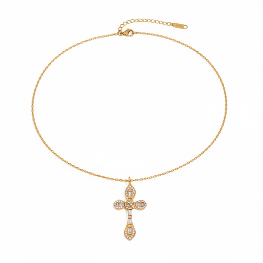 Slim White Zircon Cross Necklace