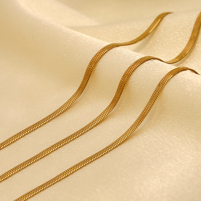 Gold Herringbone Chain Necklace — flat herringbone chain in 316 stainless steel, gold finish
