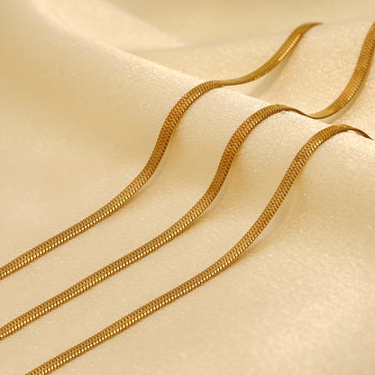 Gold Herringbone Chain Necklace — flat herringbone chain in 316 stainless steel, gold finish