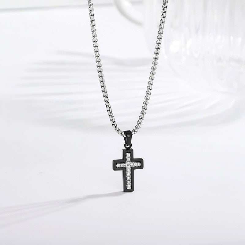 Two-Color Cross Necklace - Black Silver