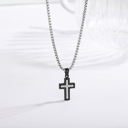 Two-Color Cross Necklace - Black Silver