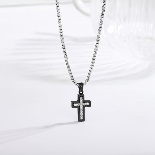 Two-Color Cross Necklace - Black Silver