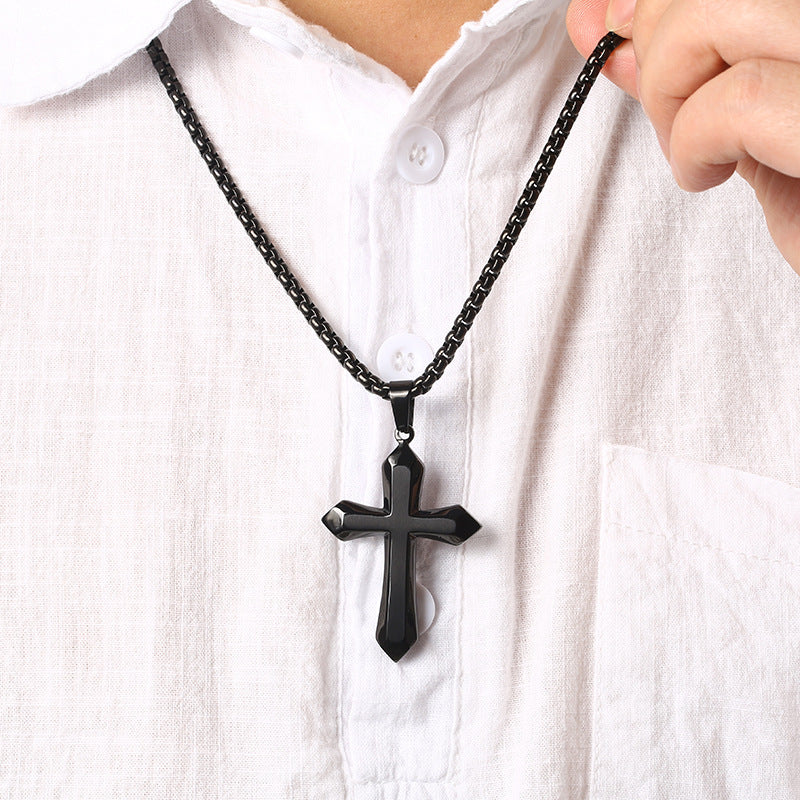 Men's bold cross necklace gold pendant detail