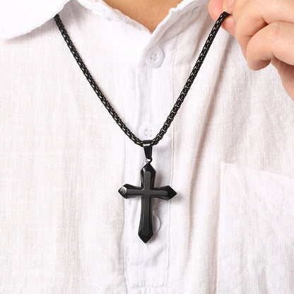 Men's bold cross necklace gold pendant detail