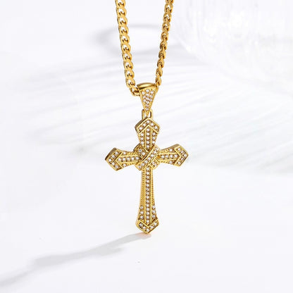 Luxury Pave Cross Necklace - 18K Gold lifestyle close up