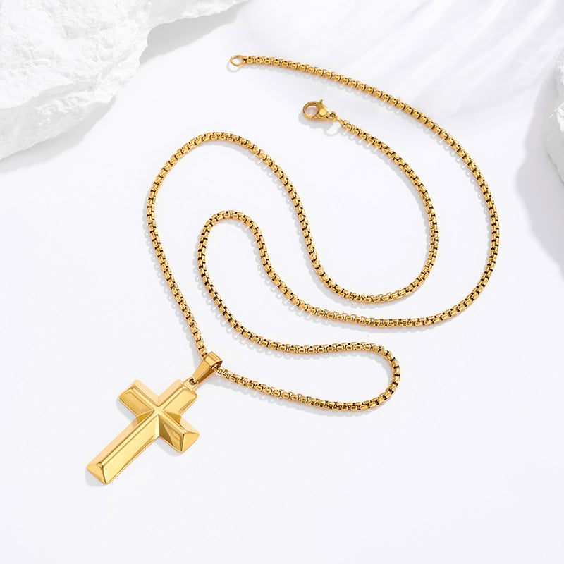 Silver Polished Cross Necklace on box chain — Cross of Grace