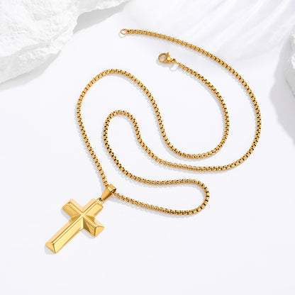 Silver Polished Cross Necklace on box chain — Cross of Grace